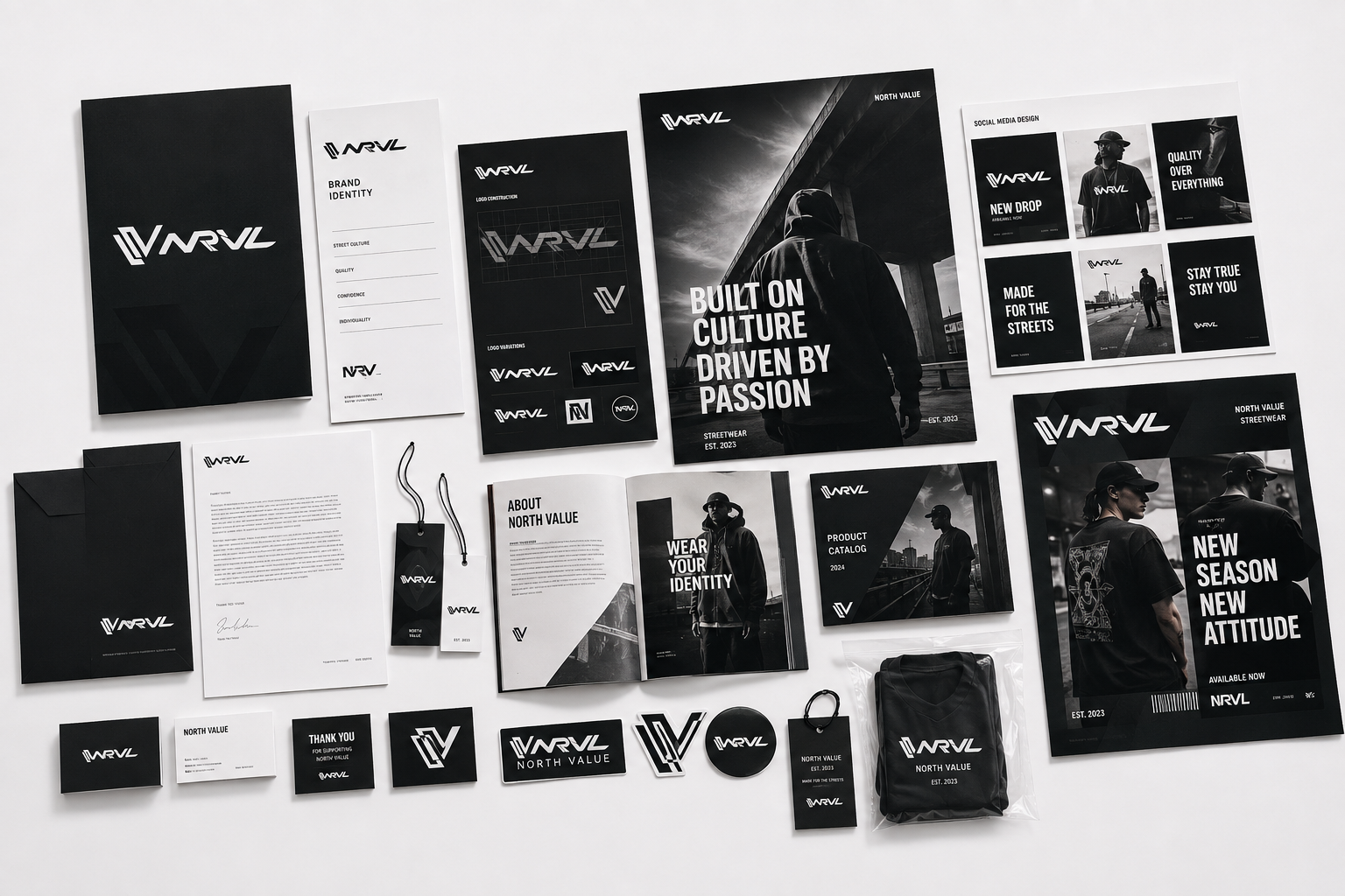 EasyCreative branding materials including logo, business card and social media design mockups