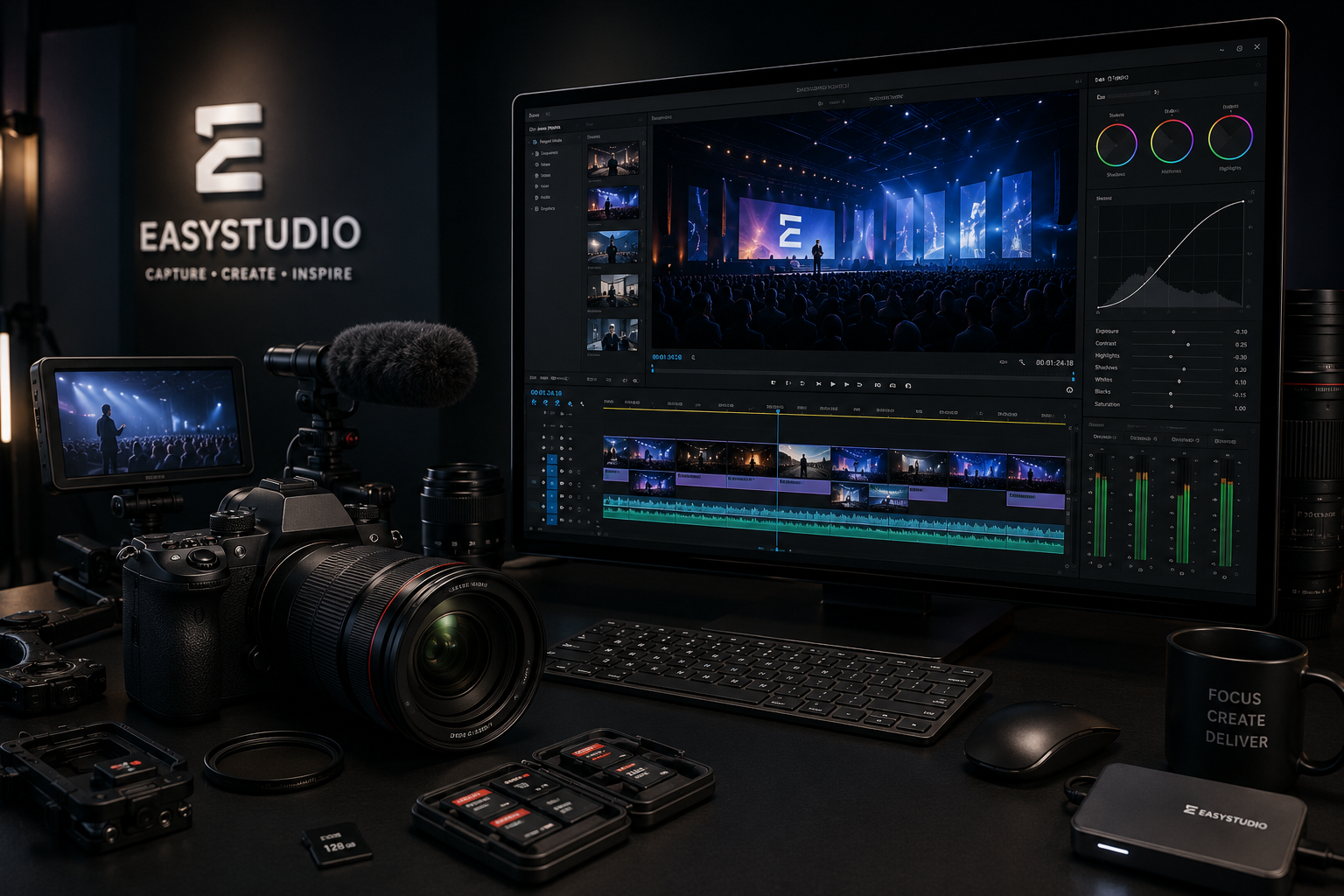 EasyStudio camera and video editing monitors used for photography and film production
